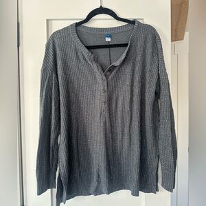 Old Navy Charcoal Gray/Blue Henley Long Sleeved Waffle Knit Top - Size Small